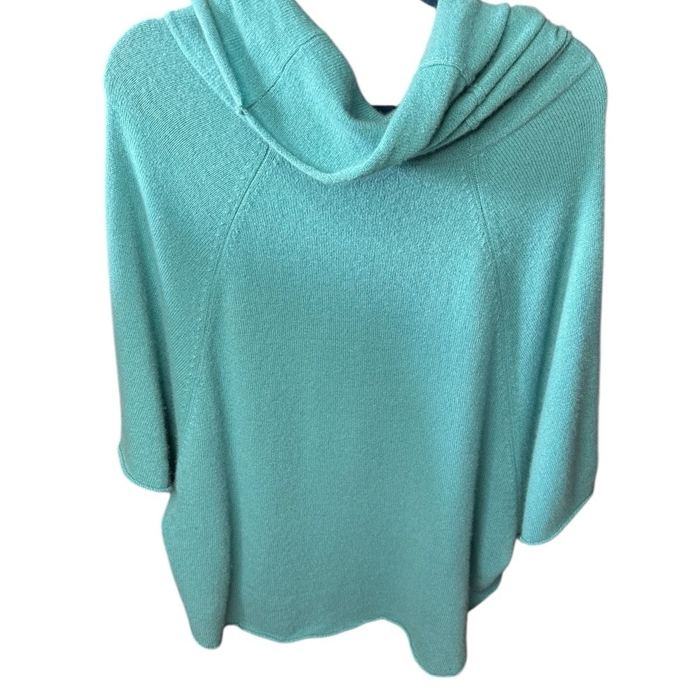 Cullen hi/lo  green cashmere sweater cowl neck M/L 100% poncho sweater - Picture 2 of 9